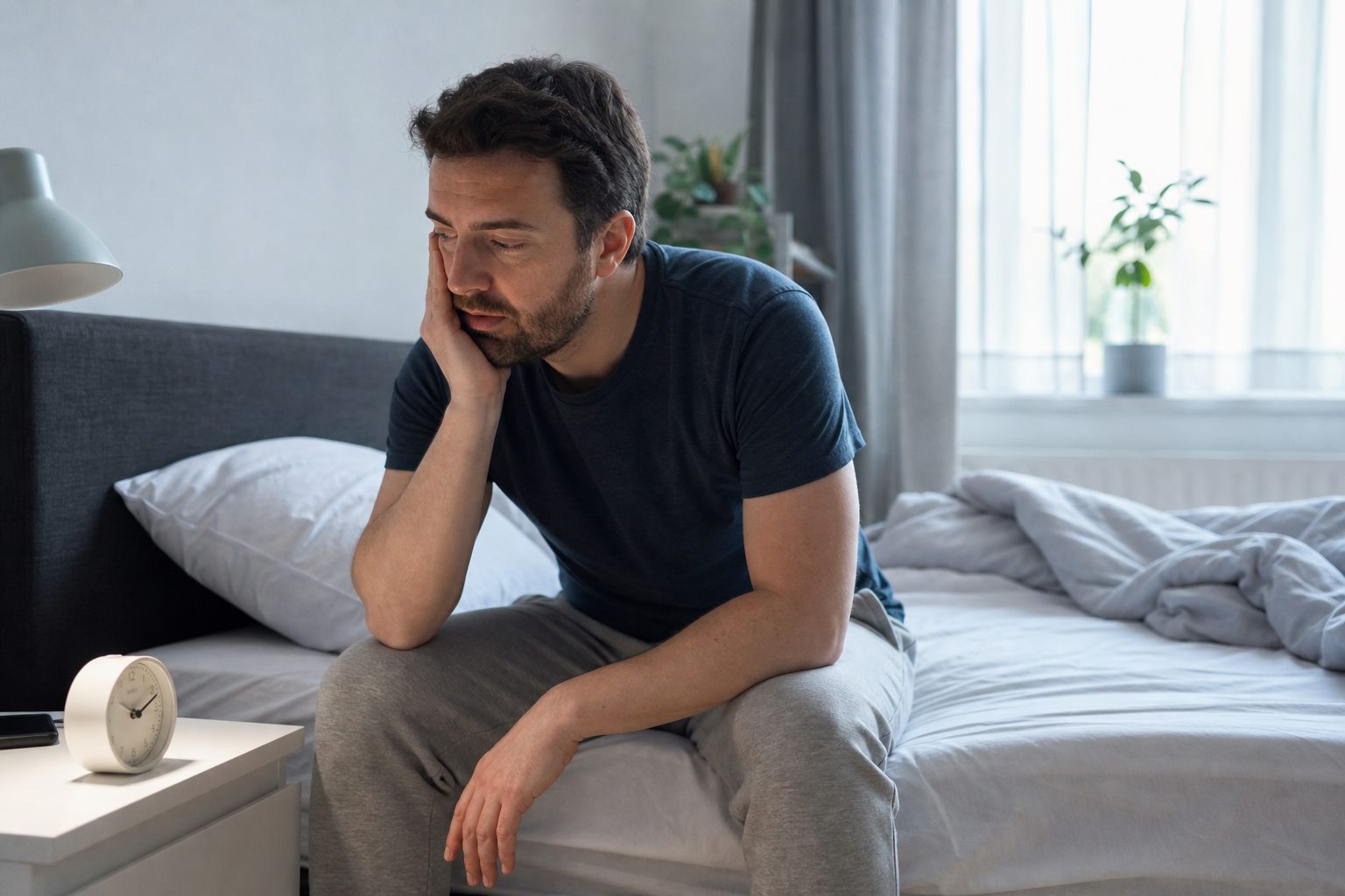 Illustration éditoriale originale pour « Pourquoi suis-je fatigué même après huit heures de sommeil ? »