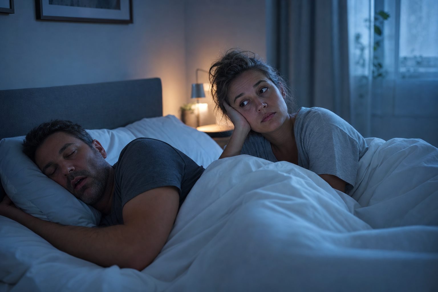 Illustration éditoriale originale pour « Ronflement et apnée du sommeil : quels signes doivent alerter ? »