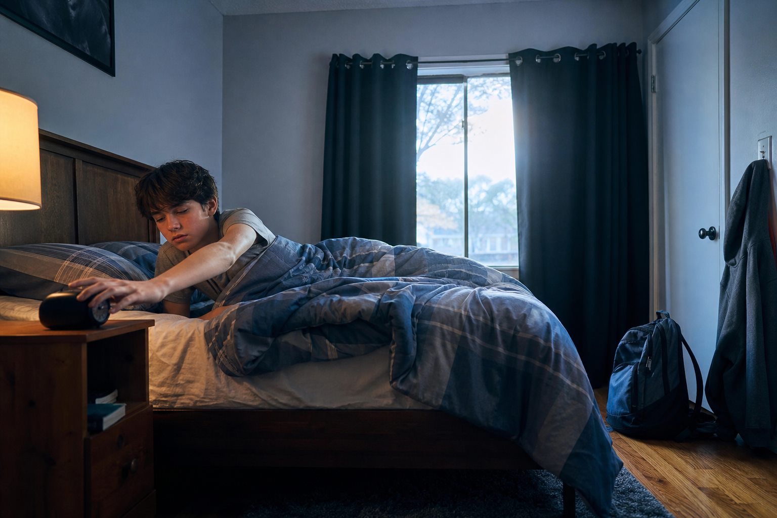 Illustration éditoriale originale pour « Sommeil des adolescents : comprendre le rythme et sortir du conflit du réveil »