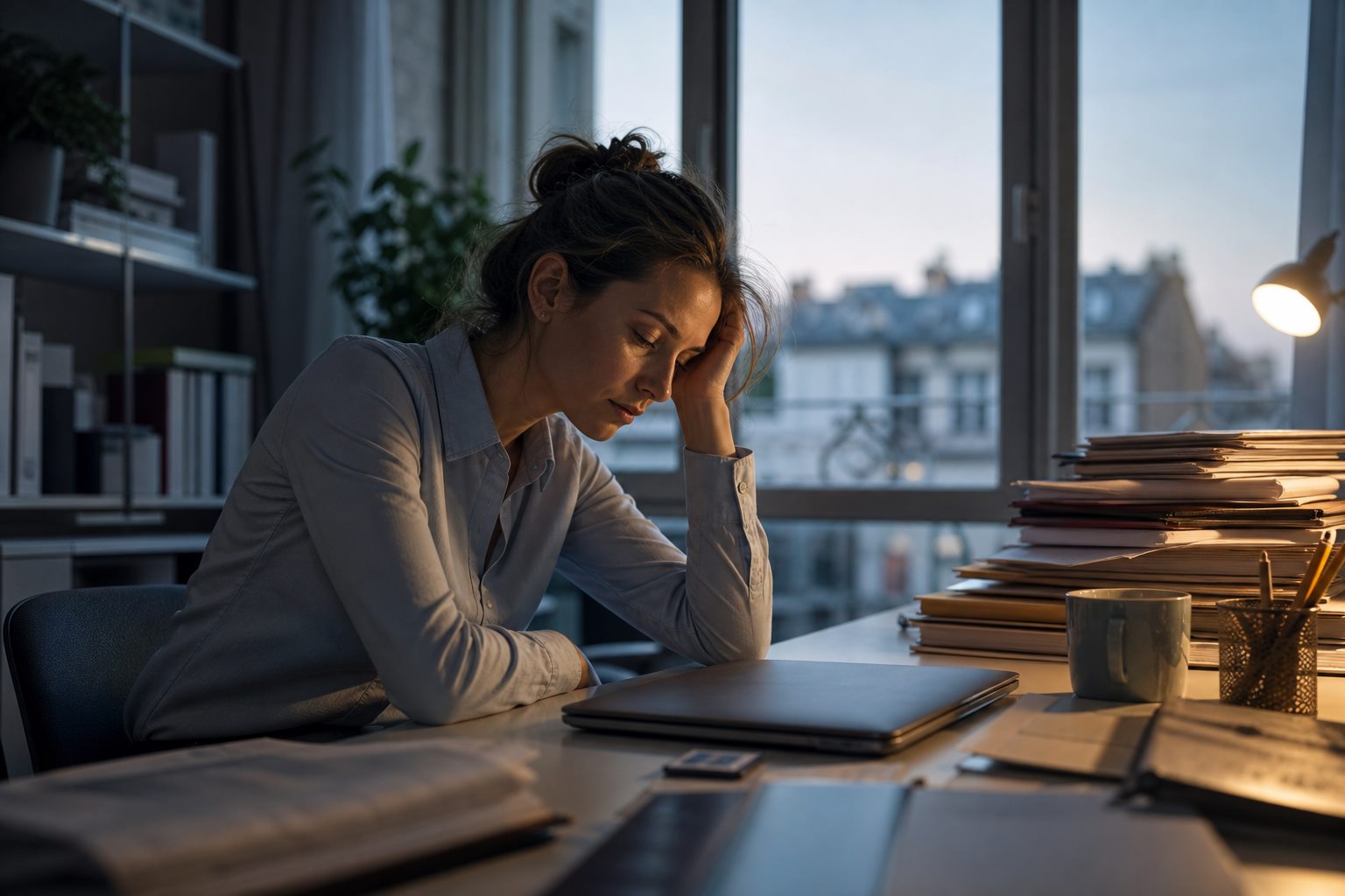Illustration éditoriale originale pour « Burn-out : reconnaître une dégradation et agir avant l’effondrement »