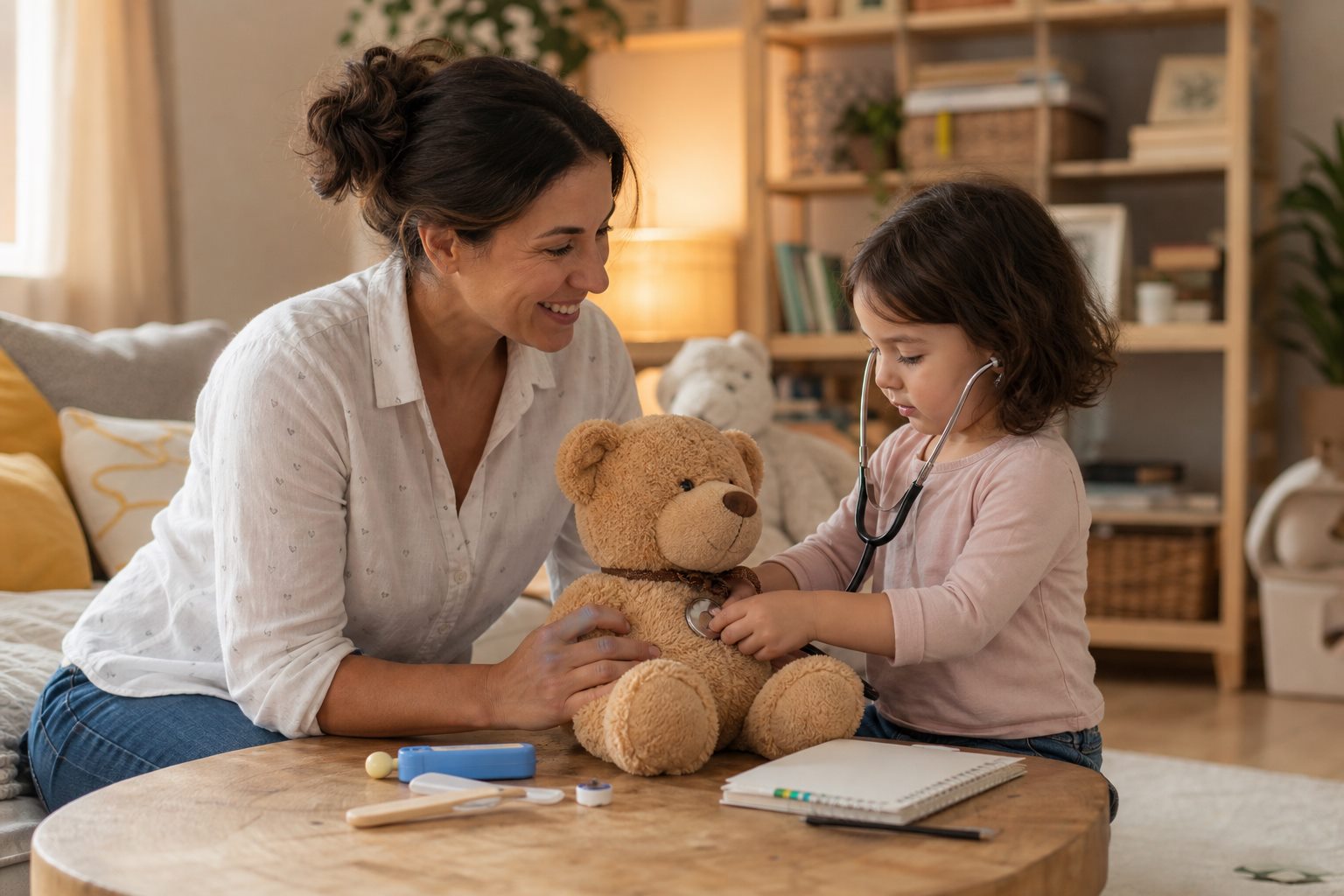 Illustration éditoriale originale pour « Rendez-vous chez le pédiatre : préparer l’enfant, les questions et la suite des soins »