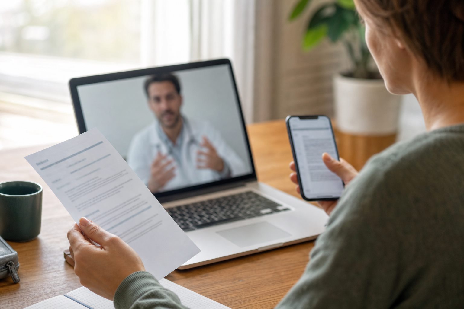 Illustration éditoriale originale pour « Ordonnance et arrêt de travail en téléconsultation : ce qui est possible, ce qui ne l’est pas »