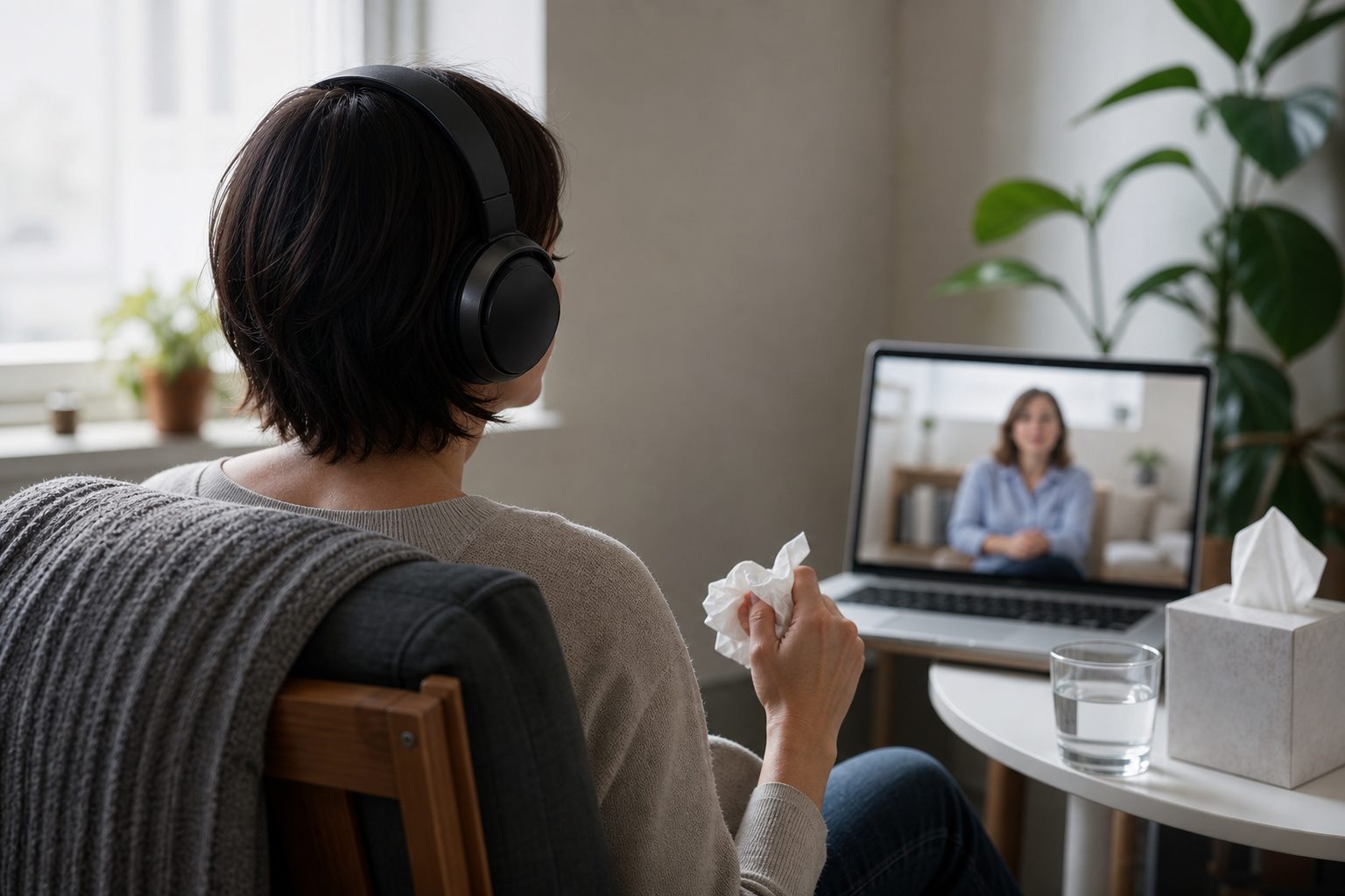 Illustration éditoriale originale pour « Psychologie à distance : pouvoir parler librement, pas seulement se connecter »