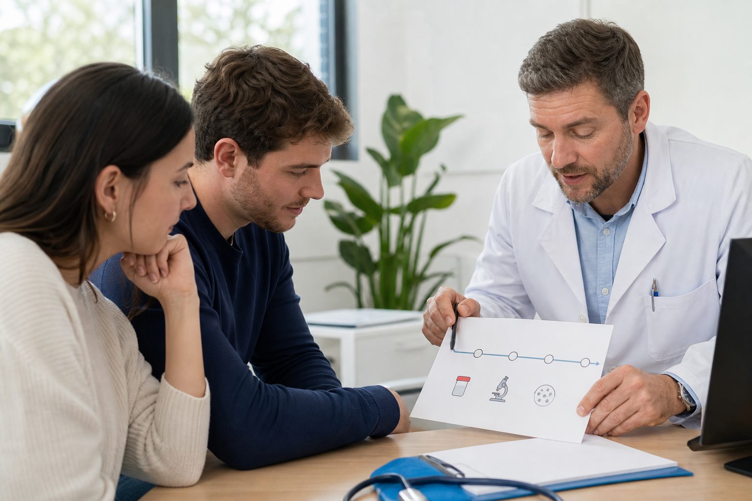 Illustration éditoriale originale pour « Fertilité masculine : comprendre le spermogramme et organiser la suite »