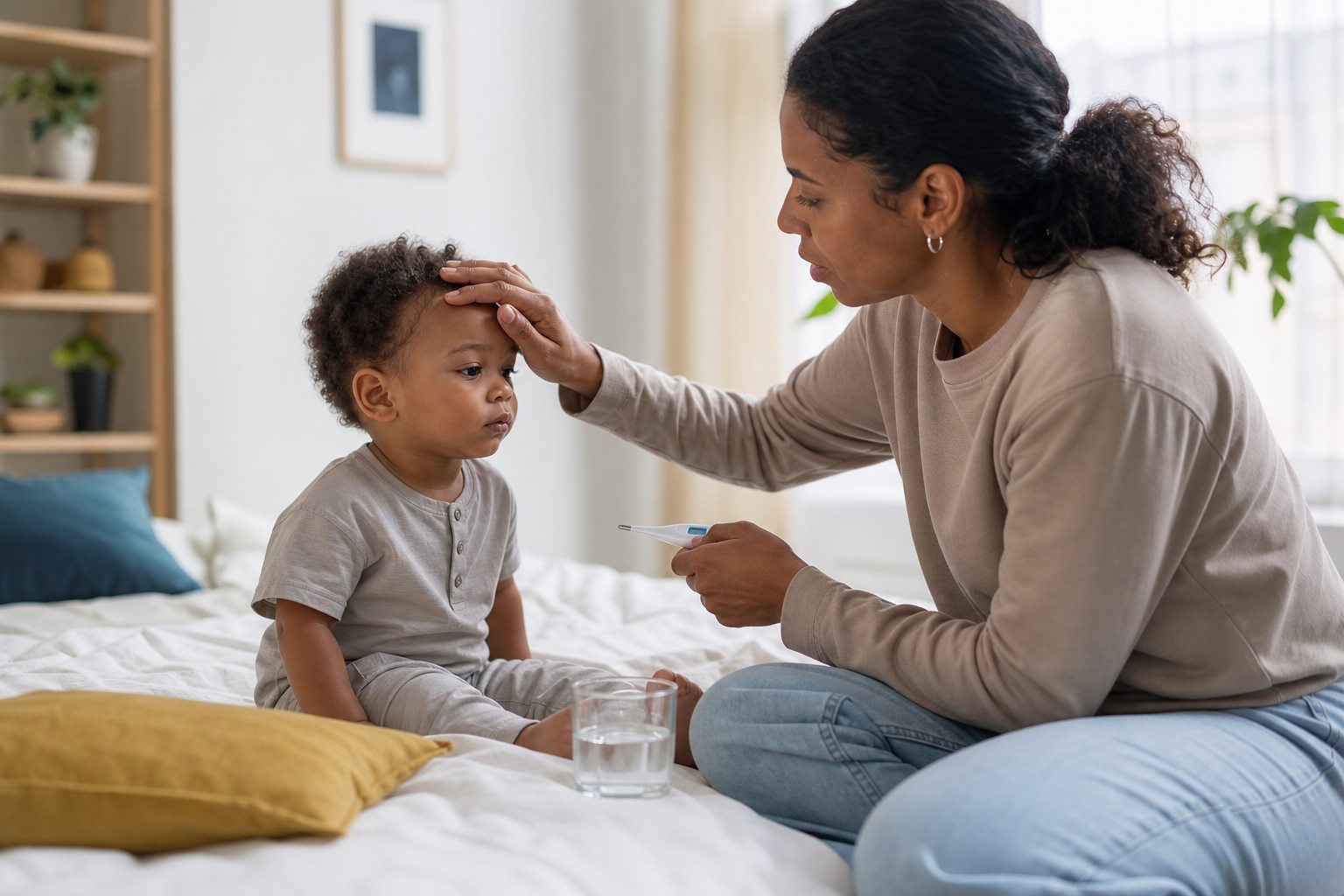 Illustration éditoriale originale pour « Fièvre chez l’enfant : les signes à surveiller selon l’âge »