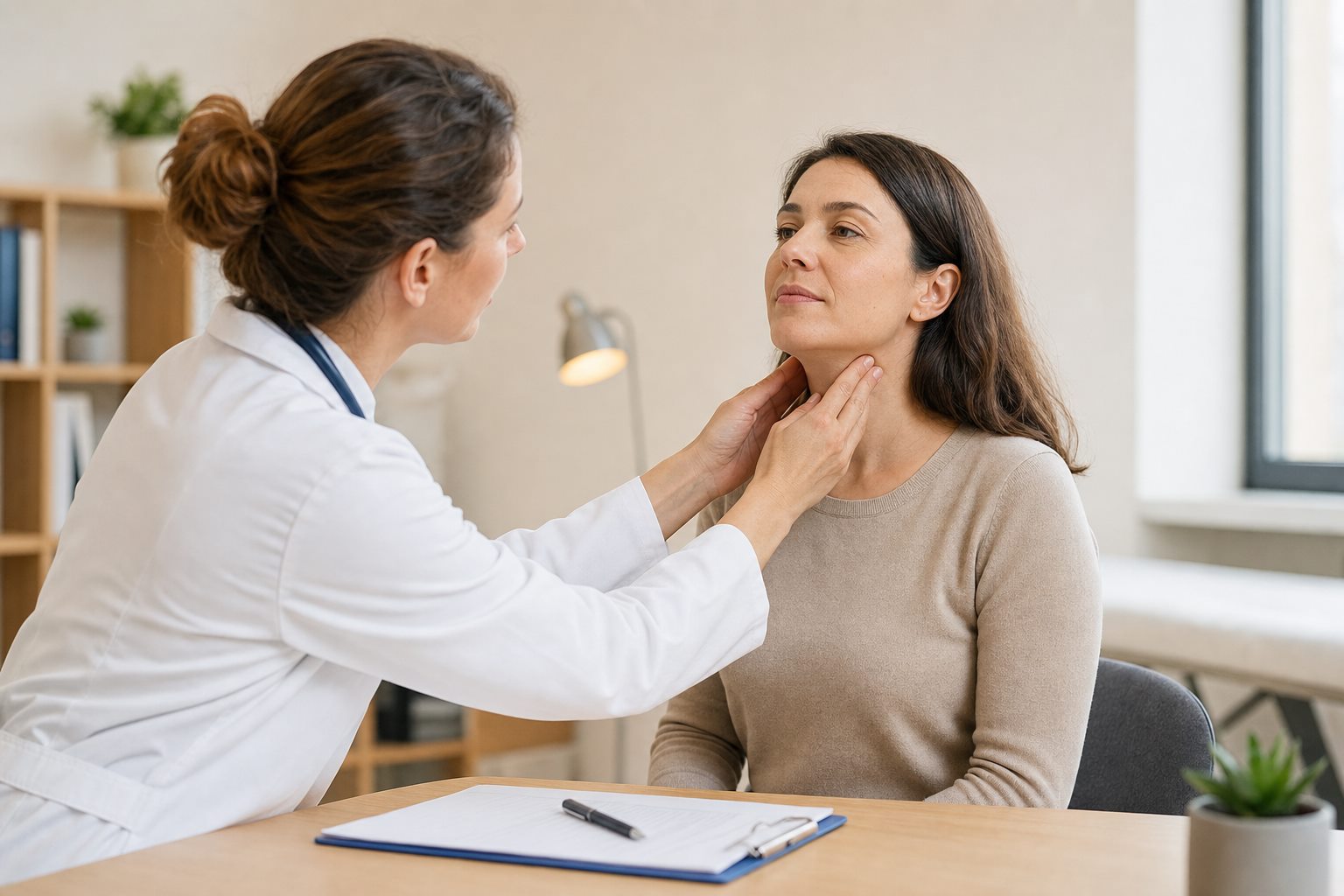 Illustration éditoriale originale pour « TSH, T4 et thyroïde : comprendre le bilan avant de traiter »
