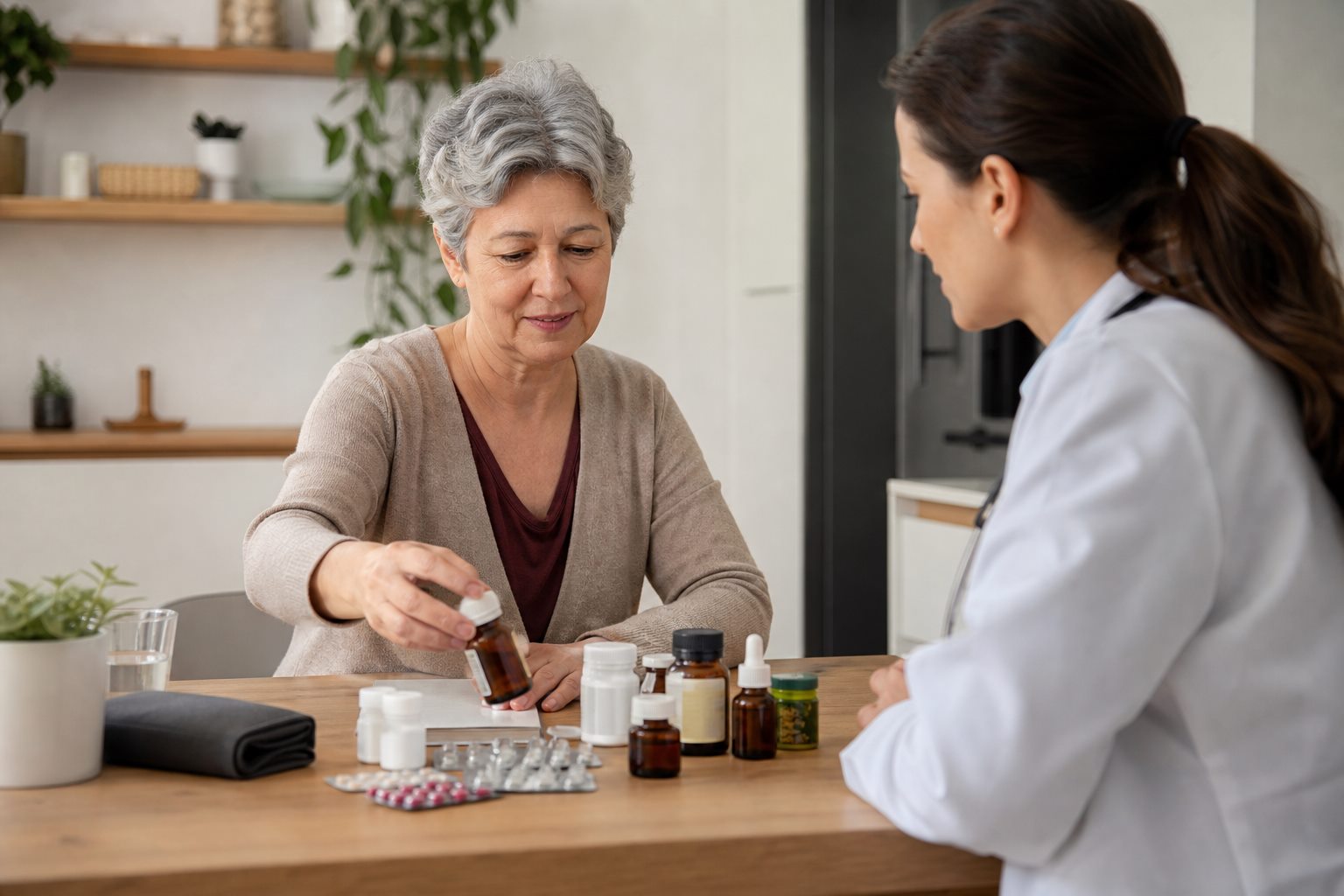 Illustration éditoriale originale pour « Interactions médicamenteuses : quoi signaler avant d’ajouter un produit »
