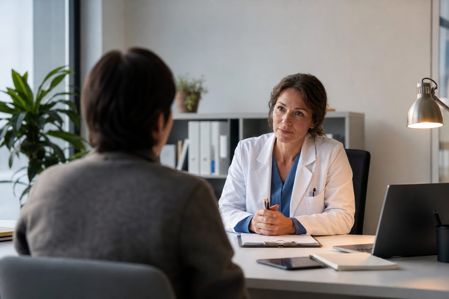 Illustration éditoriale originale pour « Médecin du travail : demander une visite utile, sans exposer son dossier à l’employeur »