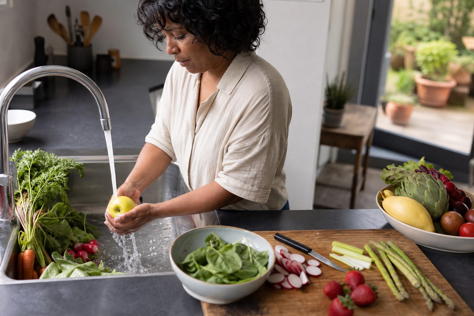 Illustration éditoriale originale pour « Pesticides sur les aliments : réduire l’exposition sans renoncer aux végétaux »