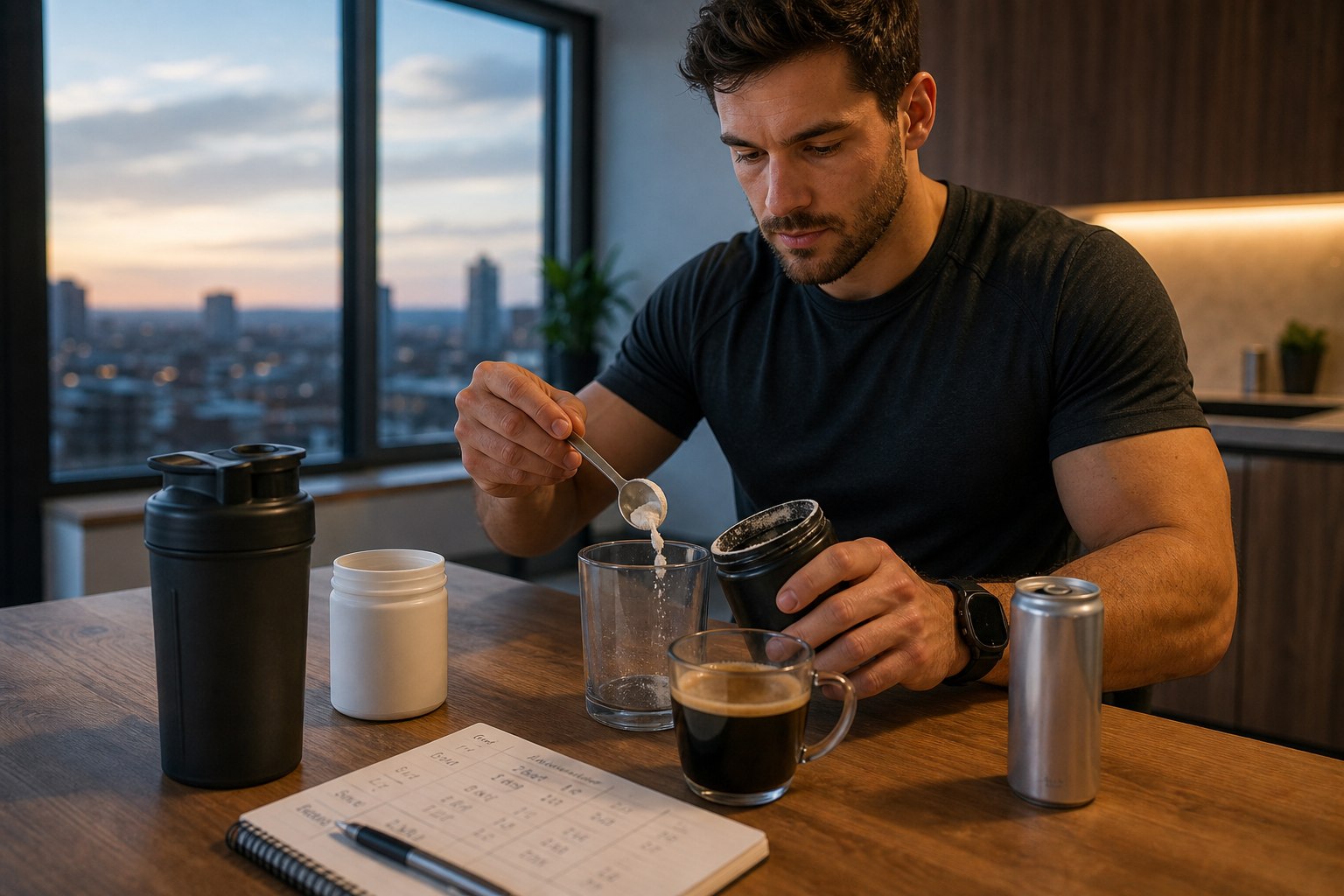 Illustration éditoriale originale pour « Pré-workout et caféine : compter toutes les prises avant l’entraînement »