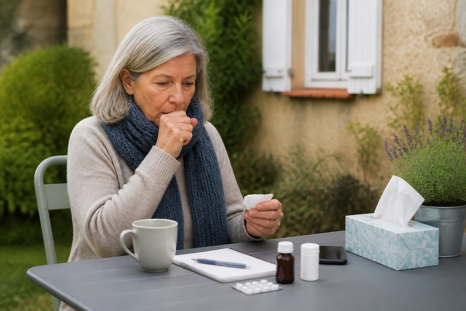 Illustration éditoriale originale pour « Toux persistante : préparer une chronologie utile à la consultation »