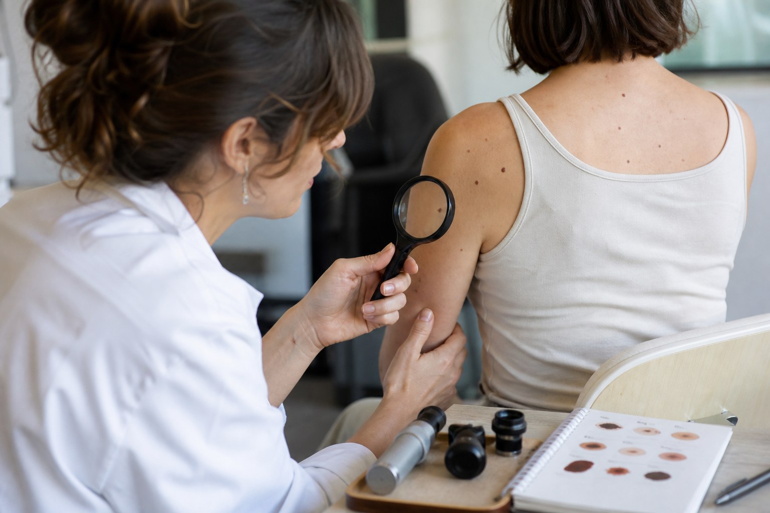 Illustration éditoriale originale pour « Grain de beauté qui change : utiliser ABCDE sans retarder la consultation »