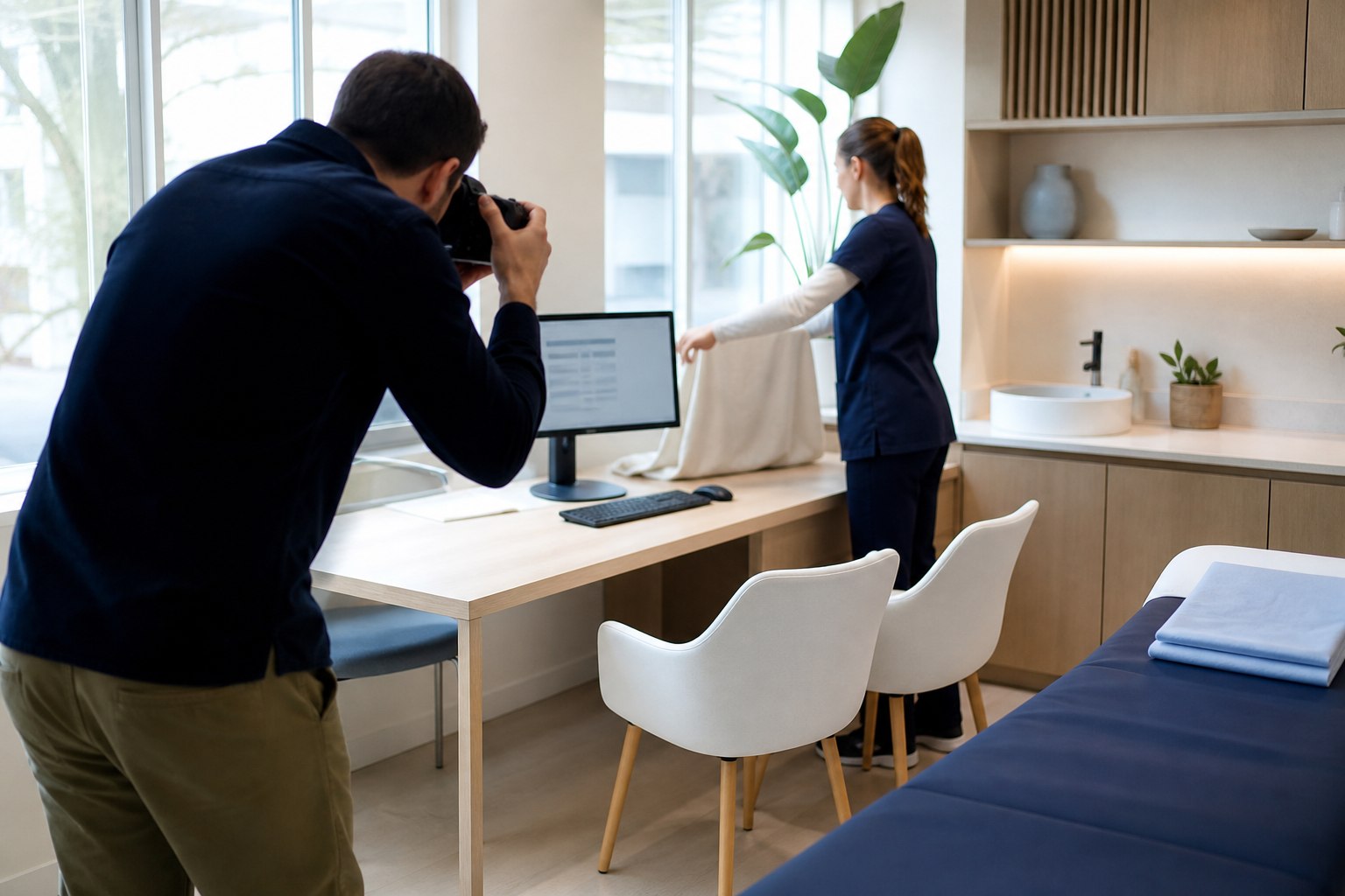 Illustration éditoriale originale pour « Photos du cabinet : inspirer confiance sans exposer patients ni documents »